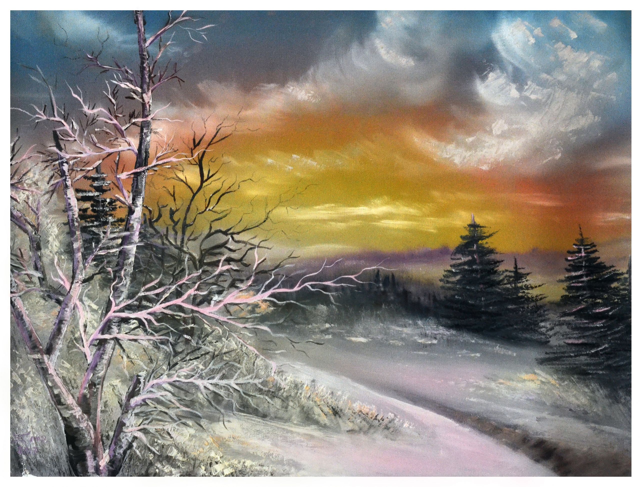Winter Landscape Painting
 Purple Winter Landscape Oil Painting by MarinaPacurar on