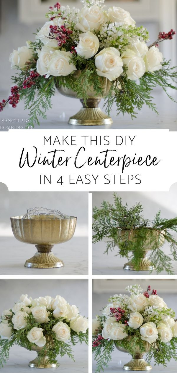 Winter Wedding Centerpieces DIY
 An Easy DIY White Rose and Pine Winter Centerpiece