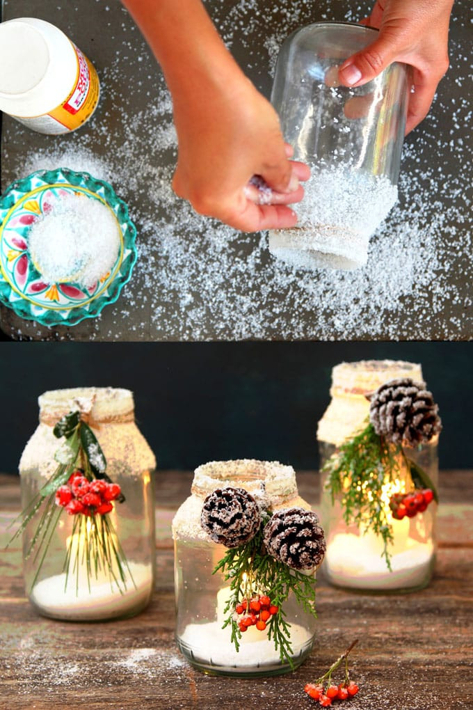 Winter Wedding Centerpieces DIY
 Snowy DIY Mason Jar Centerpieces 5 Minute $1 Decorations