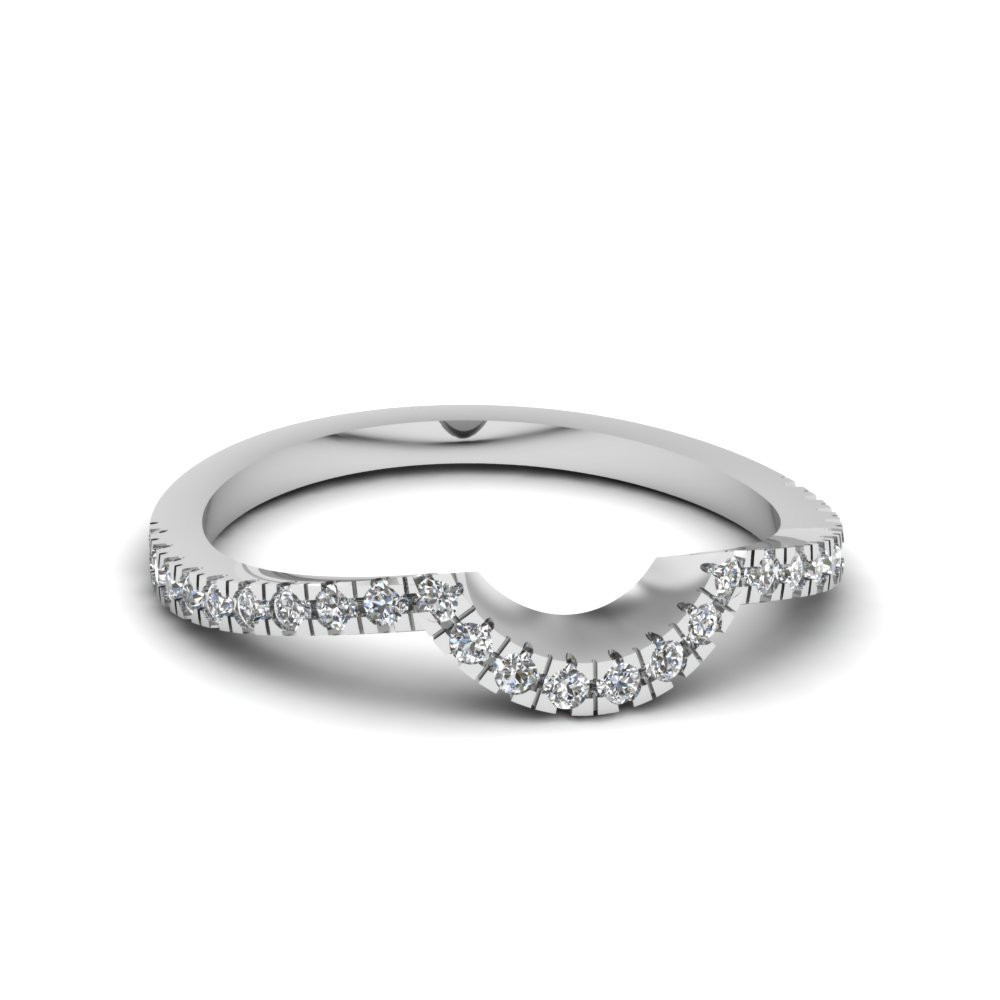 Womens Wedding Bands
 Pave Curved Diamond Womens Wedding Band In 14K White Gold