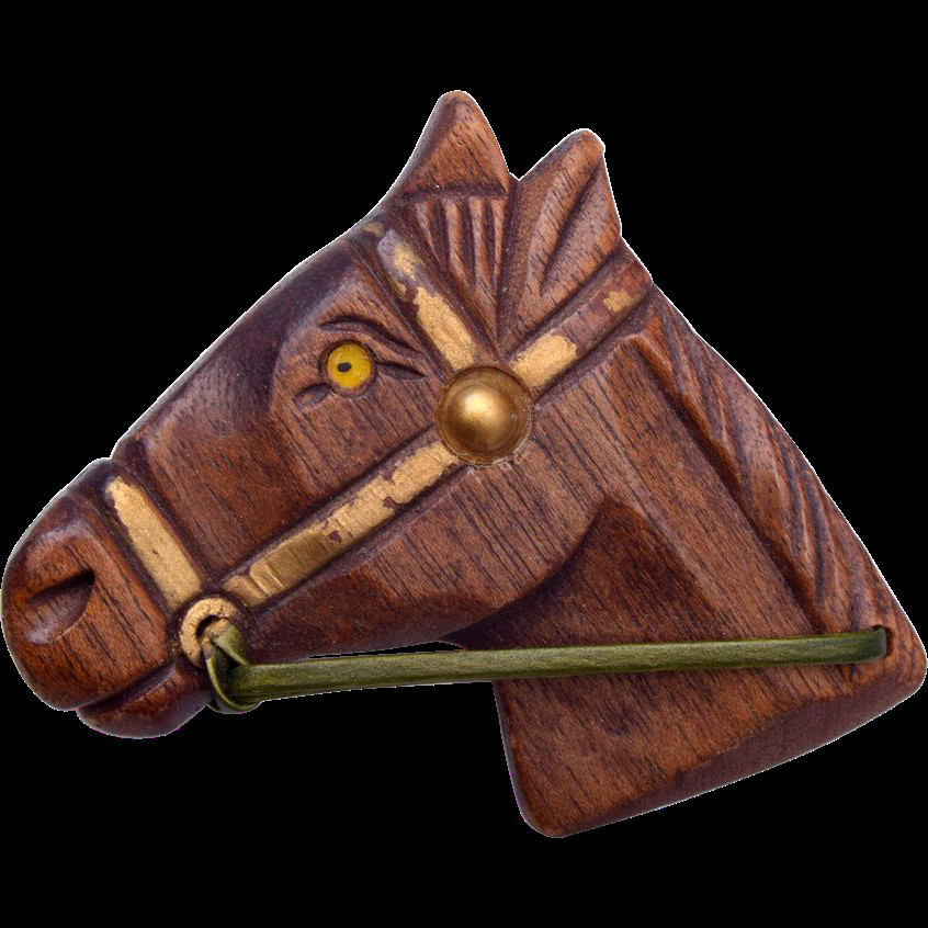 Wooden Brooches
 Carved Wooden Horse Head Brooch from wrightglitz on Ruby Lane