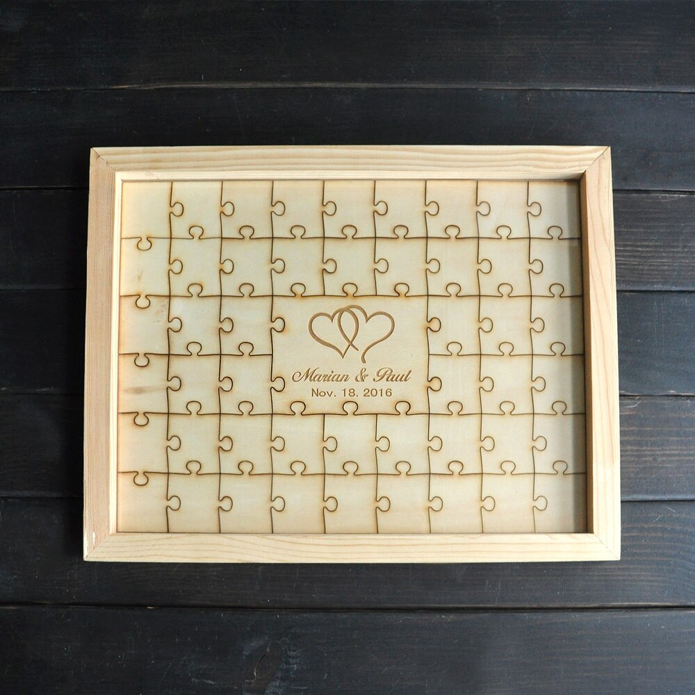 Wooden Puzzle Pieces Wedding Guest Book
 Personalized Wedding Puzzle Piece Guestbook Alternative
