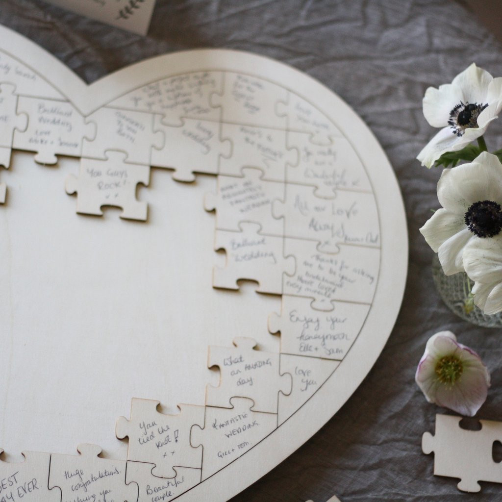 Wooden Puzzle Pieces Wedding Guest Book
 Wooden Heart Jigsaw Puzzle Wedding Guest Book The