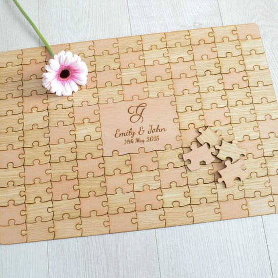 Wooden Puzzle Pieces Wedding Guest Book
 Personalised Wooden Wedding Jigsaw Puzzle Piece Guestbook