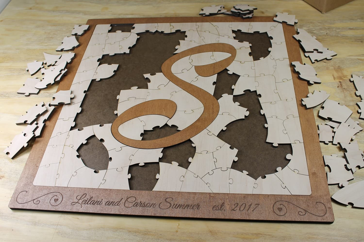 Wooden Puzzle Pieces Wedding Guest Book
 Custom Wooden Letter Puzzle Wedding Guest Book Alternative