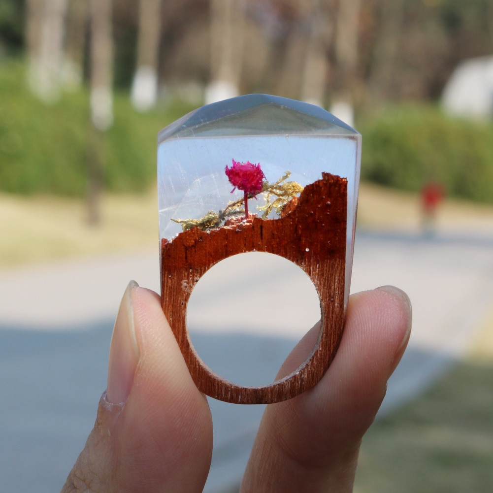 Wooden Ring DIY
 Fimme 2018 Designer Wooden Ring with Rose Blossom DIY Ring