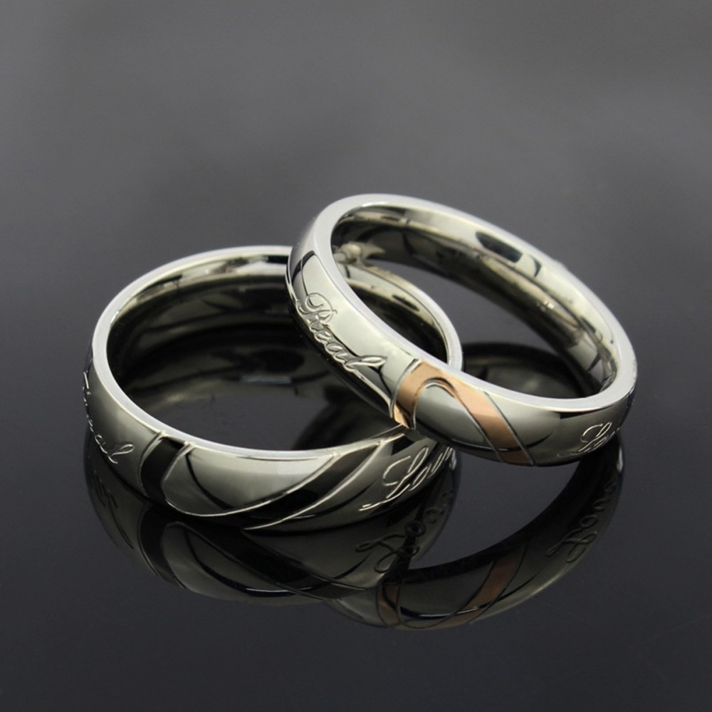 Www Wedding Rings
 Stainless Steel Silver Half Heart Simple Circle Real Love