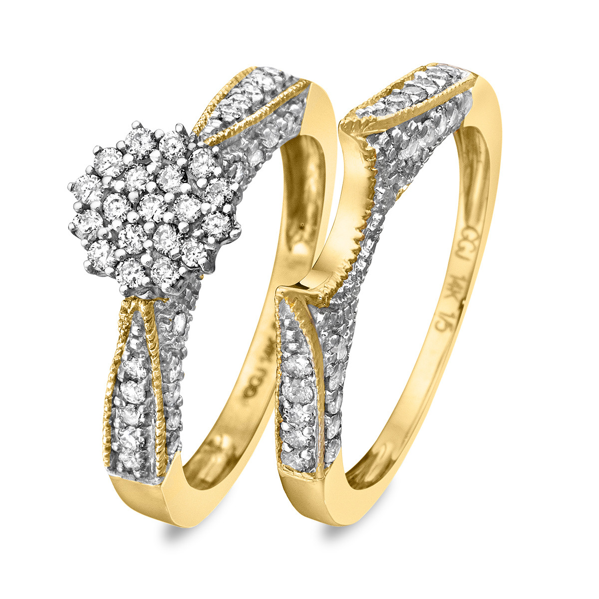 Yellow Gold Wedding Ring Sets
 1 3 4 Carat Diamond Bridal Wedding Ring Set 14K Yellow