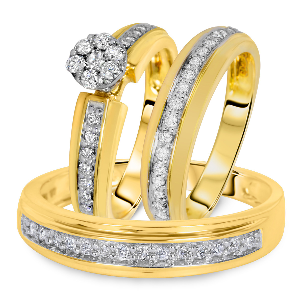 Yellow Gold Wedding Ring Sets
 3 4 Carat Diamond Trio Wedding Ring Set 14k Yellow Gold
