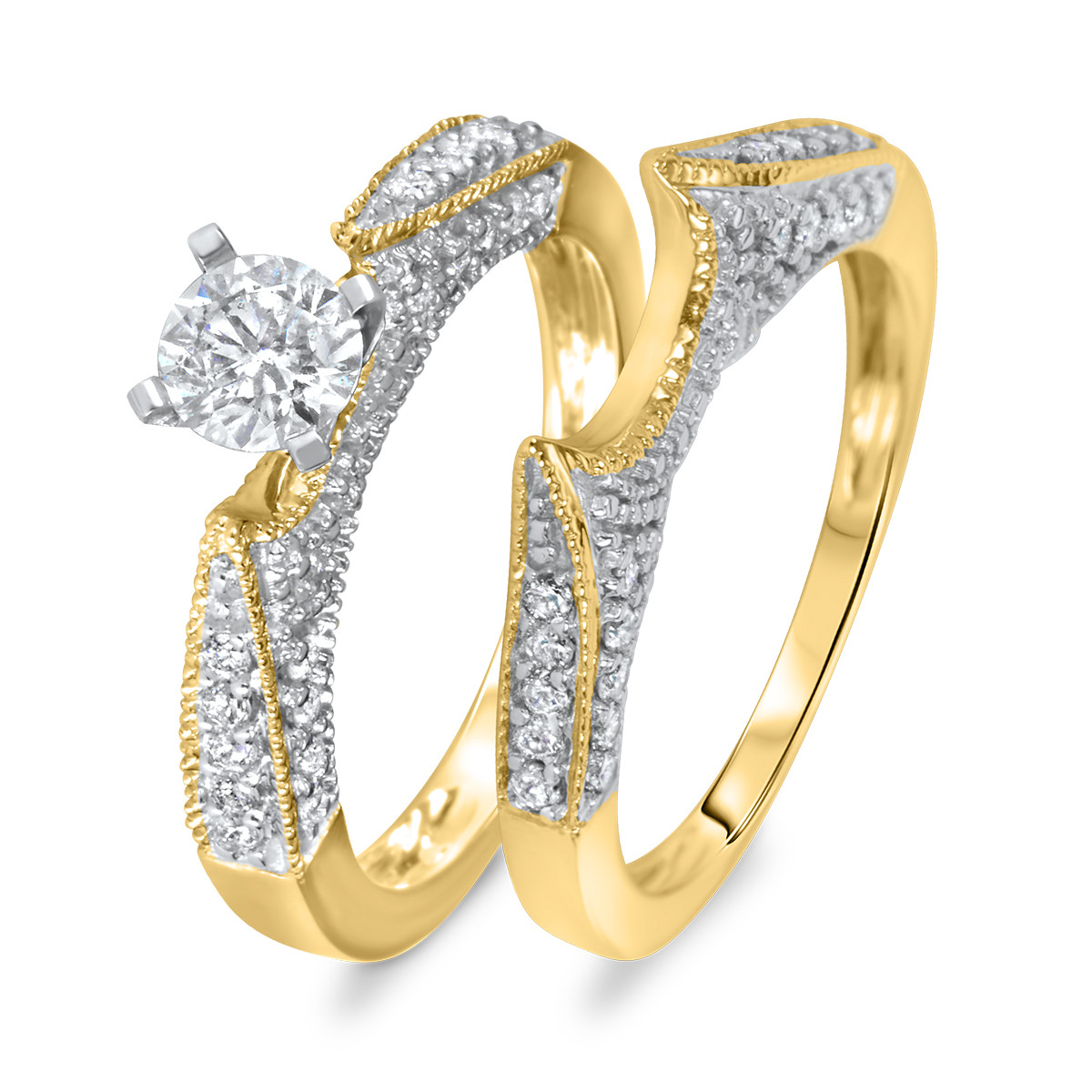 Yellow Gold Wedding Ring Sets
 1 CT T W Diamond Women s Bridal Wedding Ring Set 14K