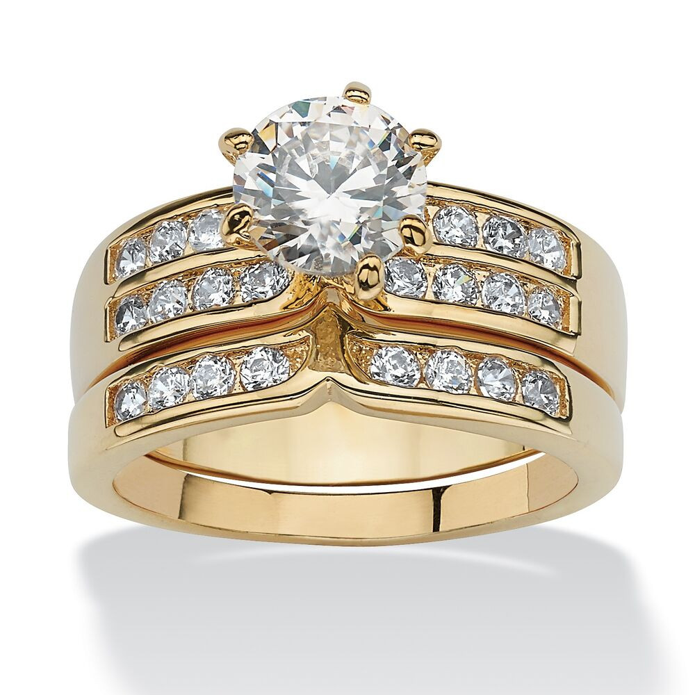 Yellow Gold Wedding Ring Sets
 PalmBeach Jewelry 2 89 TCW Cubic Zirconia Yellow Gold Tone