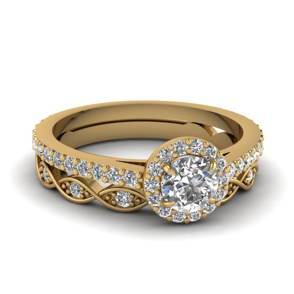Yellow Gold Wedding Ring Sets
 Round Cut Diamond Wedding Ring Sets In 14K Yellow Gold