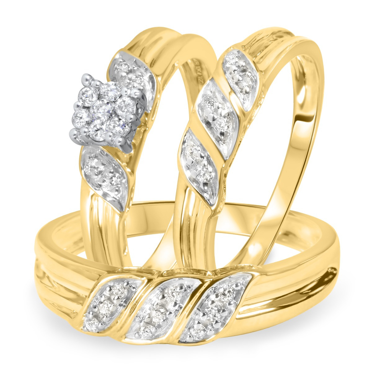 Yellow Gold Wedding Ring Sets
 1 4 Carat Diamond Trio Wedding Ring Set 14K Yellow Gold