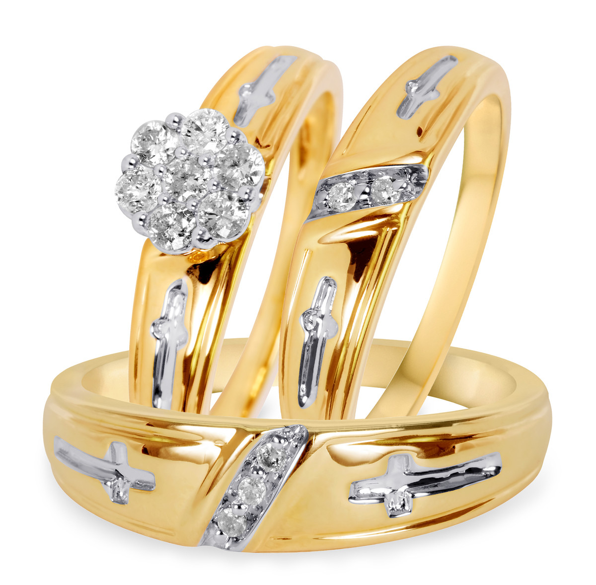 Yellow Gold Wedding Ring Sets
 3 8 Carat T W Diamond Trio Matching Wedding Ring Set 10K