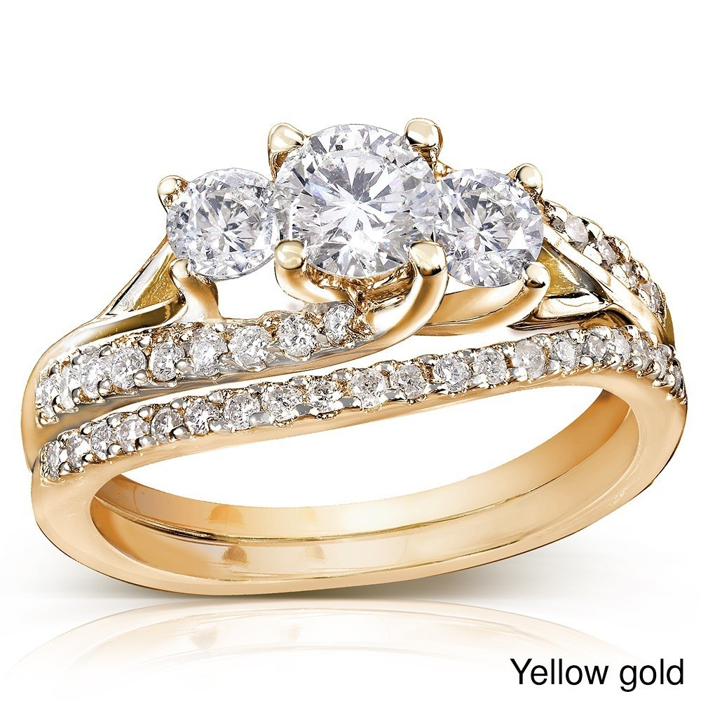 Yellow Gold Wedding Ring Sets
 GIA Certified 1 Carat Trilogy Round Diamond Wedding Ring