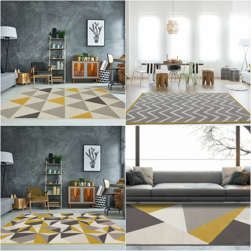 Yellow Rugs For Living Room
 Yellow Ochre Grey Geometric Rug Scandi Nordic Chevron