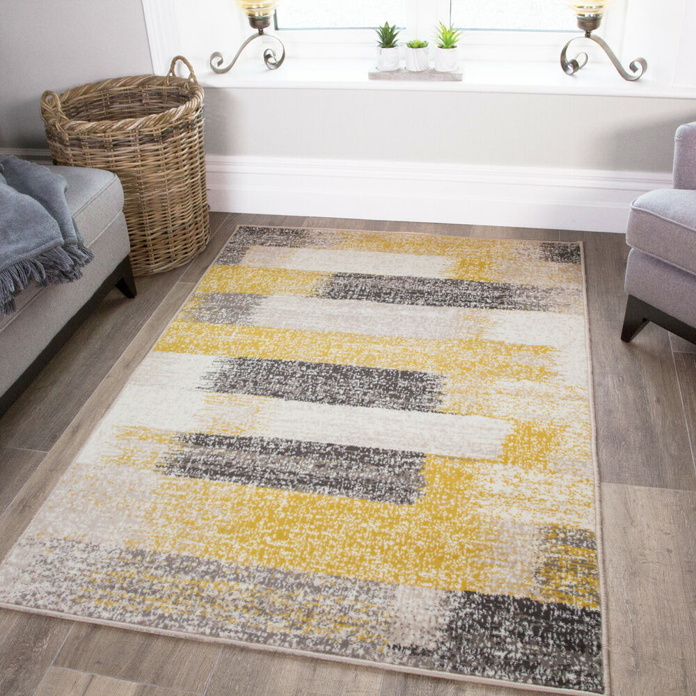 Yellow Rugs For Living Room
 Ochre Yellow Grey Striped Area Rugs Soft Mustard Textured