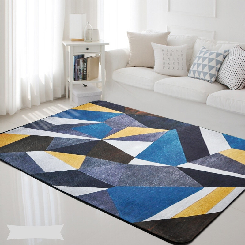 Yellow Rugs For Living Room
 Blue Gray Yellow Black Geometric Rectangle Carpet Nordic