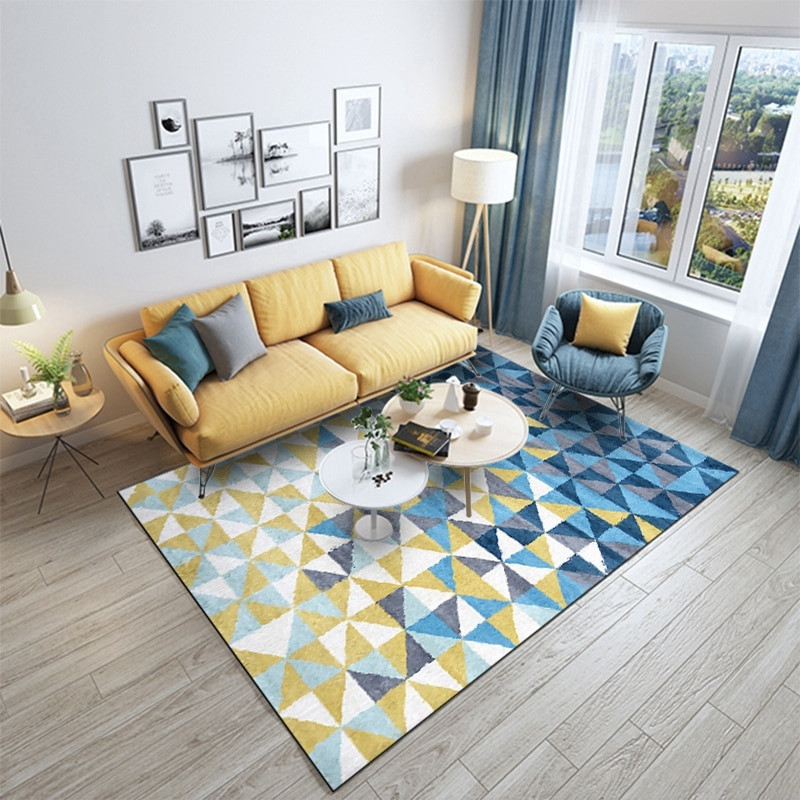 Yellow Rugs For Living Room
 Nordic Geometric Minimalist Yellow Blue Area Rugs Carpets