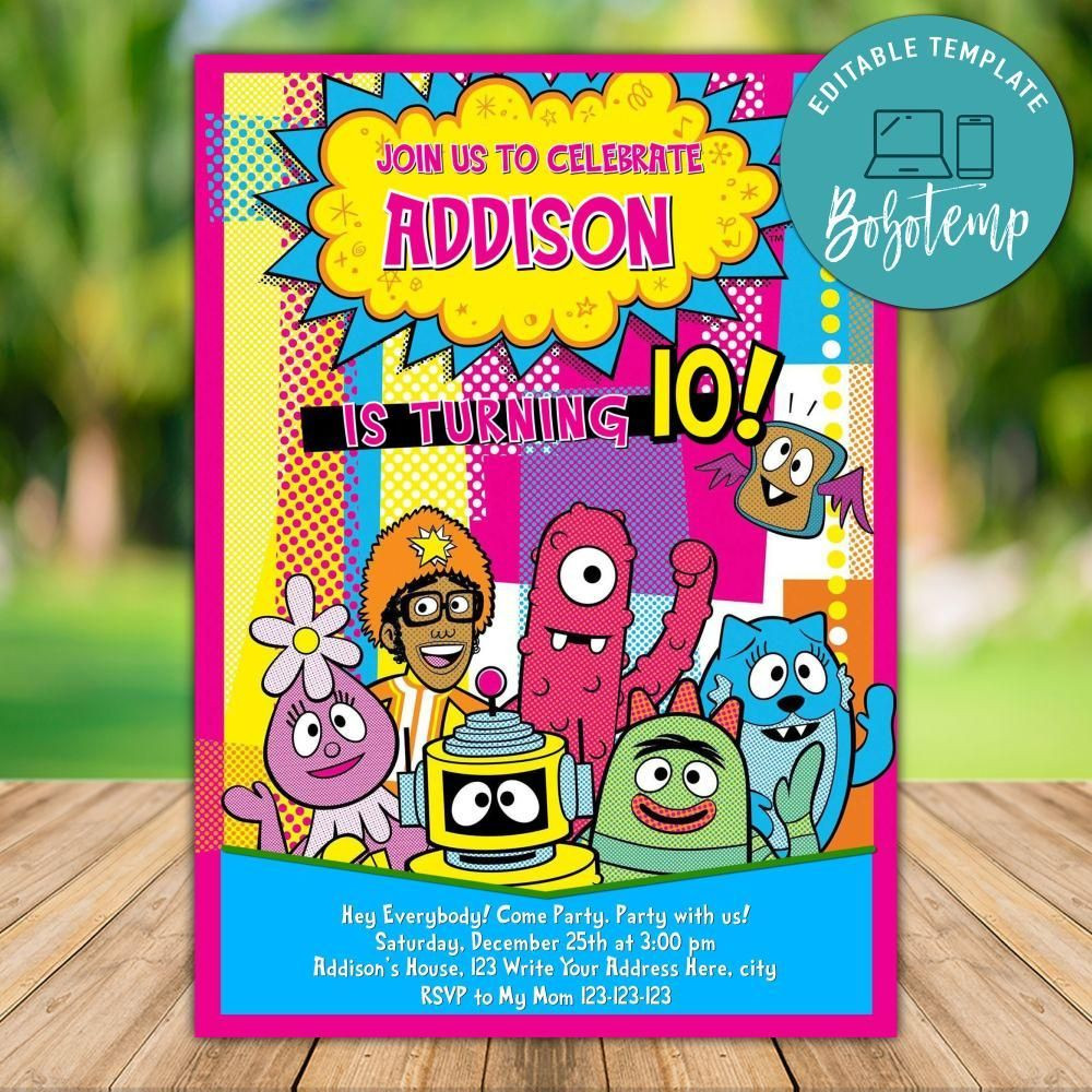 Yo Gabba Gabba Birthday Invitations
 Printable Yo Gabba Gabba Birthday Invitation Instant