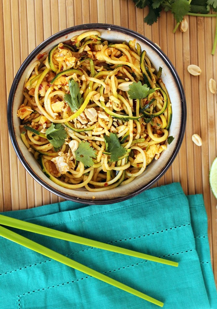 Zucchini Noodle Pad Thai
 Inspiralized Ve arian Zucchini Noodle Pad Thai