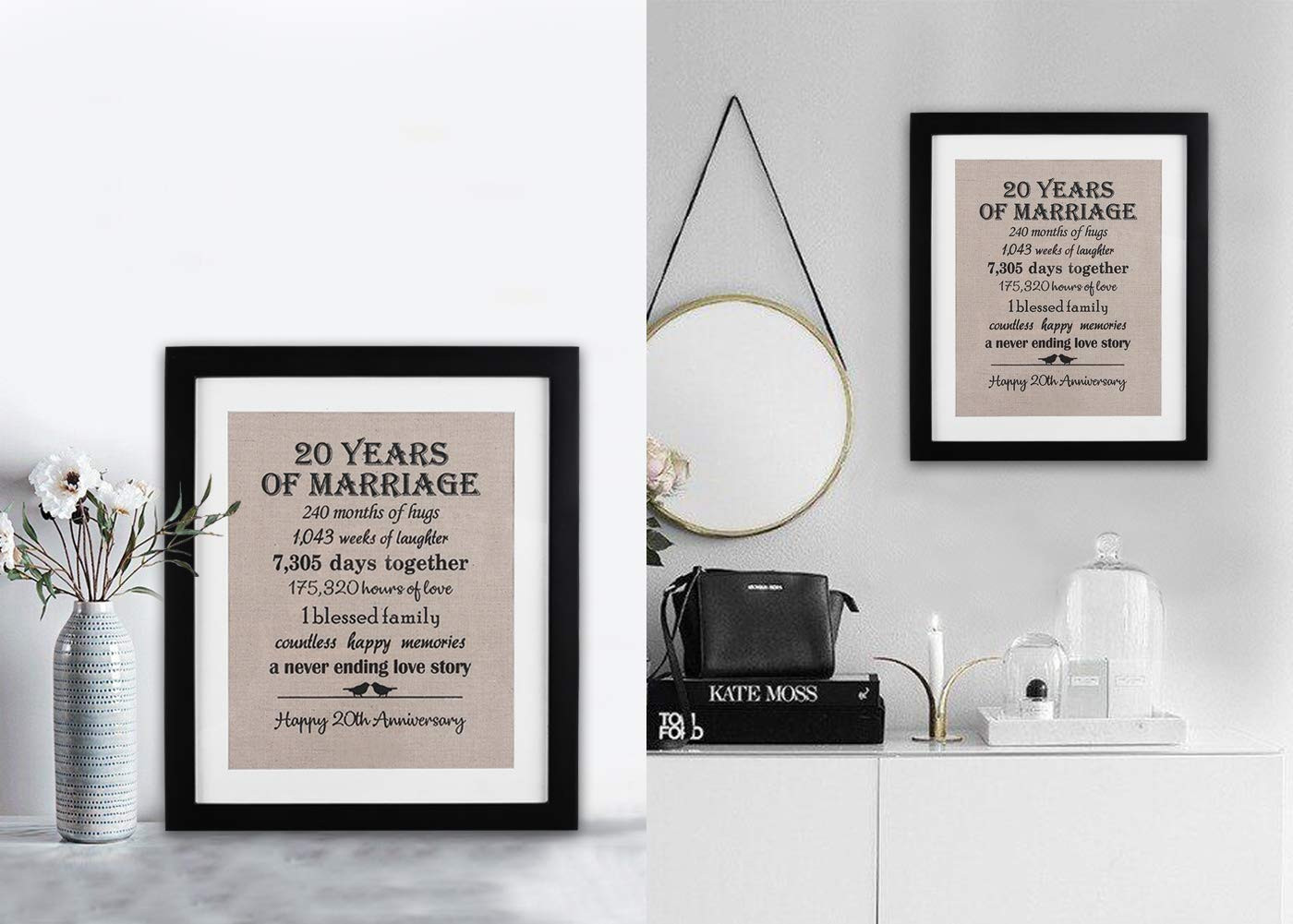 20Th Wedding Anniversary Gift Ideas For Couple
 20th Anniversary Love Birds Burlap Print with Frame 20