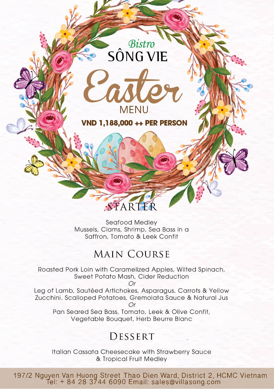 Easter Dinner Restaurants
 Easter special menu 2018 at Bistro Song Vie Villa Song