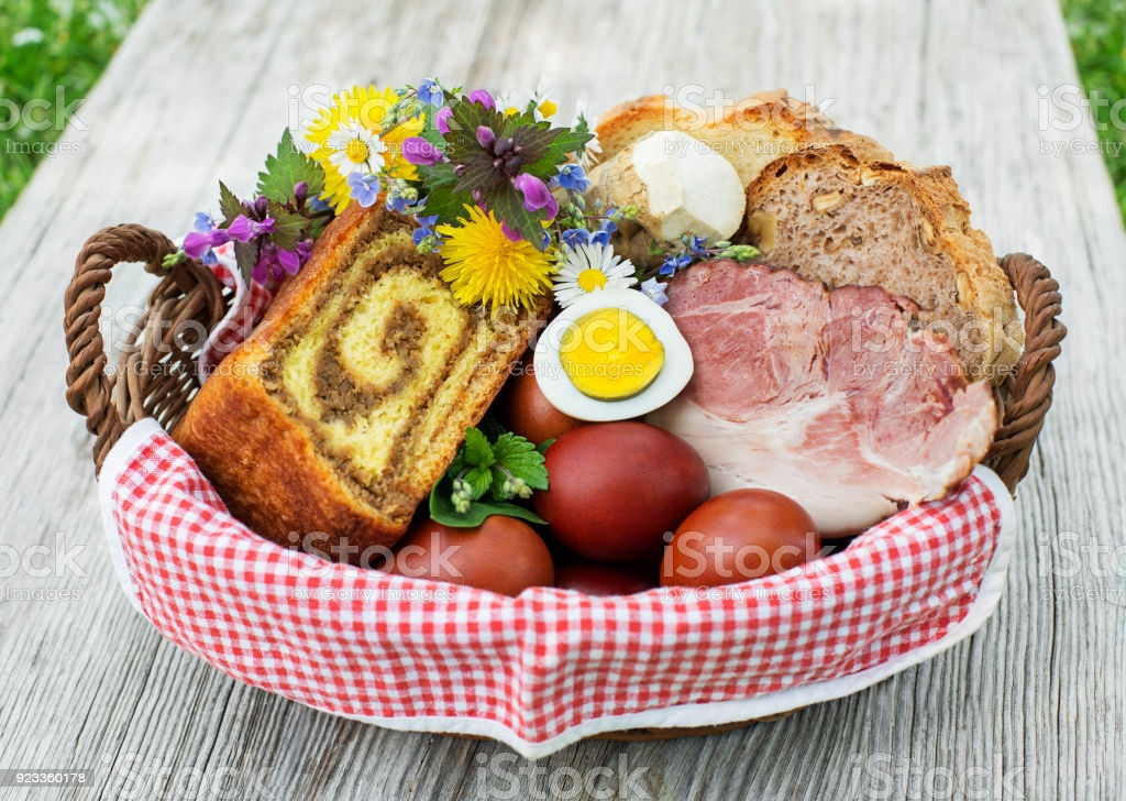 Easter Food Traditions
 Easter Traditional Food With Ham Eggs And Bread Stock
