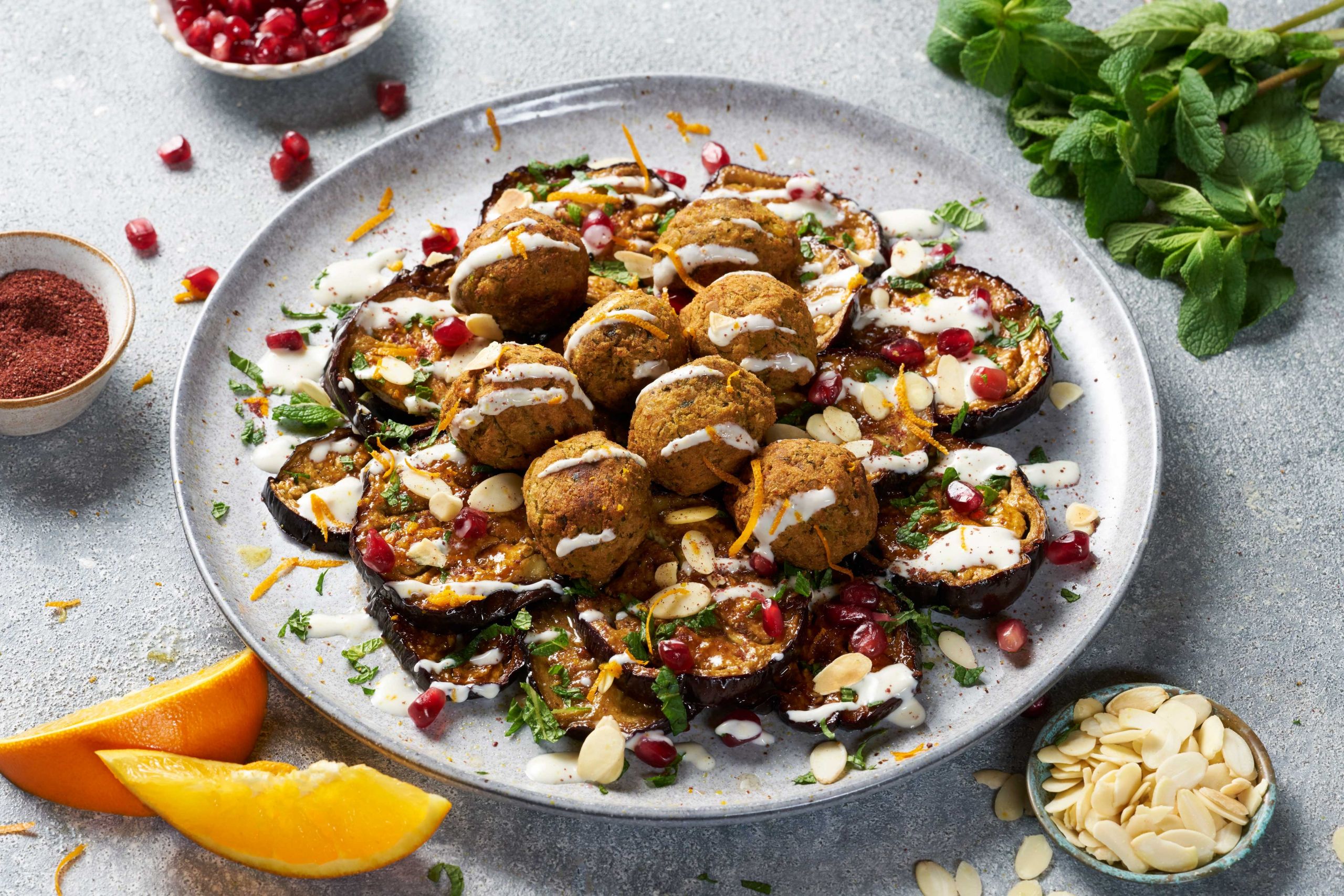 Middle Eastern Vegan Recipes
 Vegan Roasted Aubergine and Middle Eastern Falafel Bake