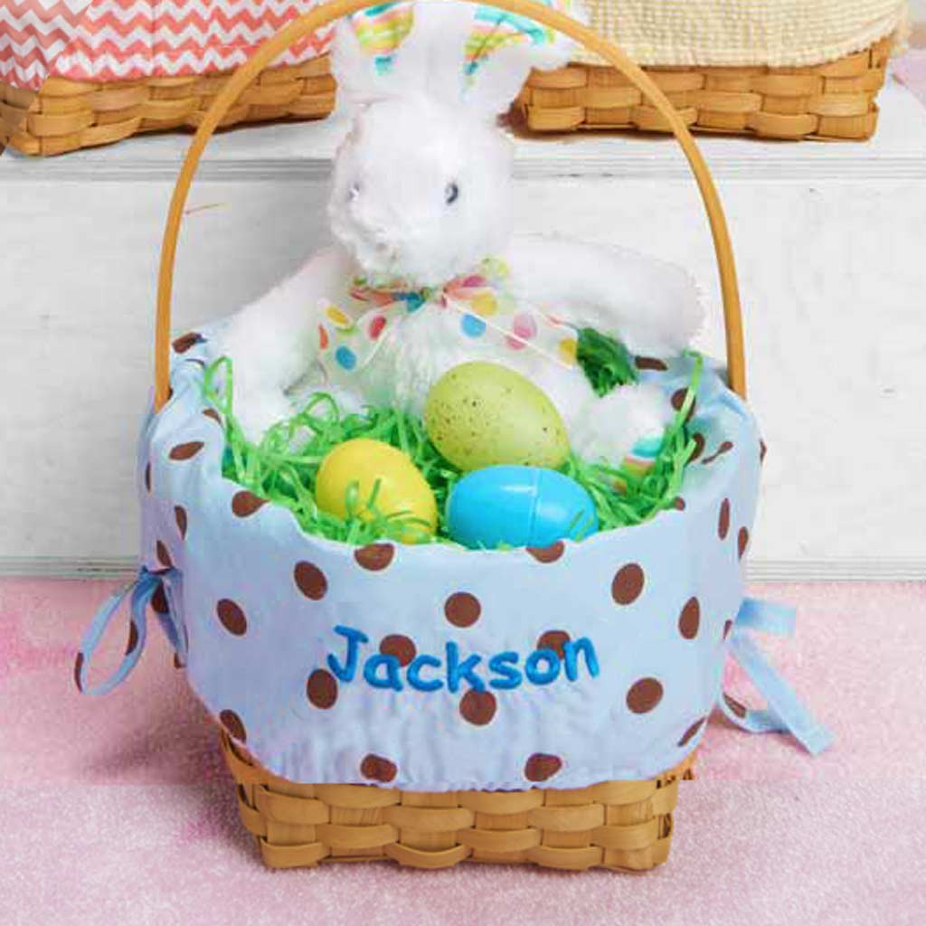 Personalized Easter Gift
 Personalized Woodchip Easter Basket Blue with Chocolate