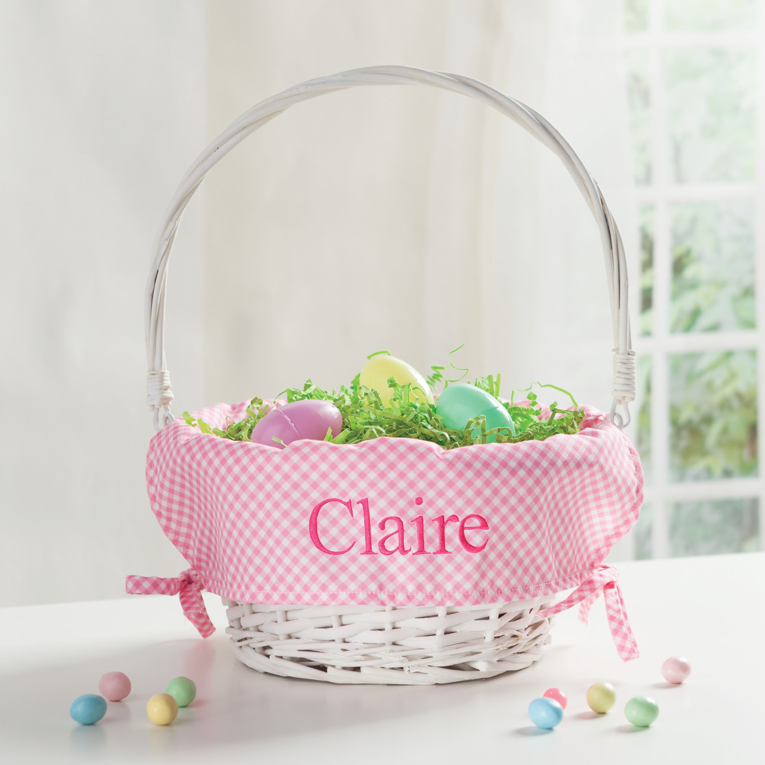Personalized Easter Gift
 Personalized Wicker Kids Easter Basket – Pink Liner