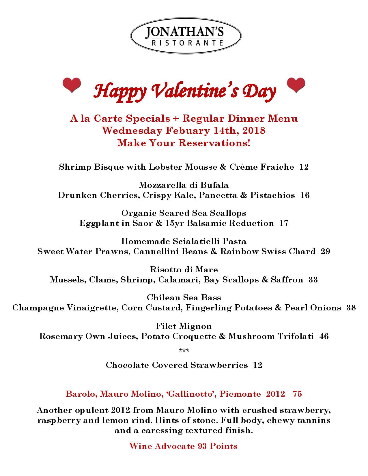 Valentine Day Dinner Menu
 Valentine s Day Dinner in Huntington NY Jonathan s