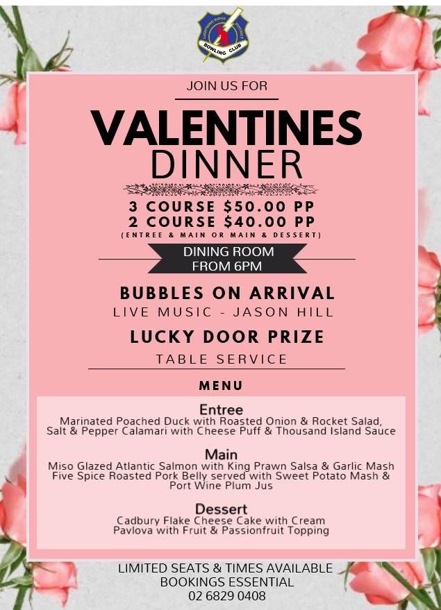 Valentine'S Day Dinner 2020
 Valentines Day Dinner 2020 – Lightning Ridge Bowls Club