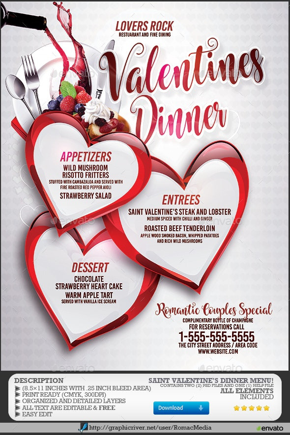 Valentines Day Dinner Restaurant
 Valentine s Dinner Menu by RomacMedia