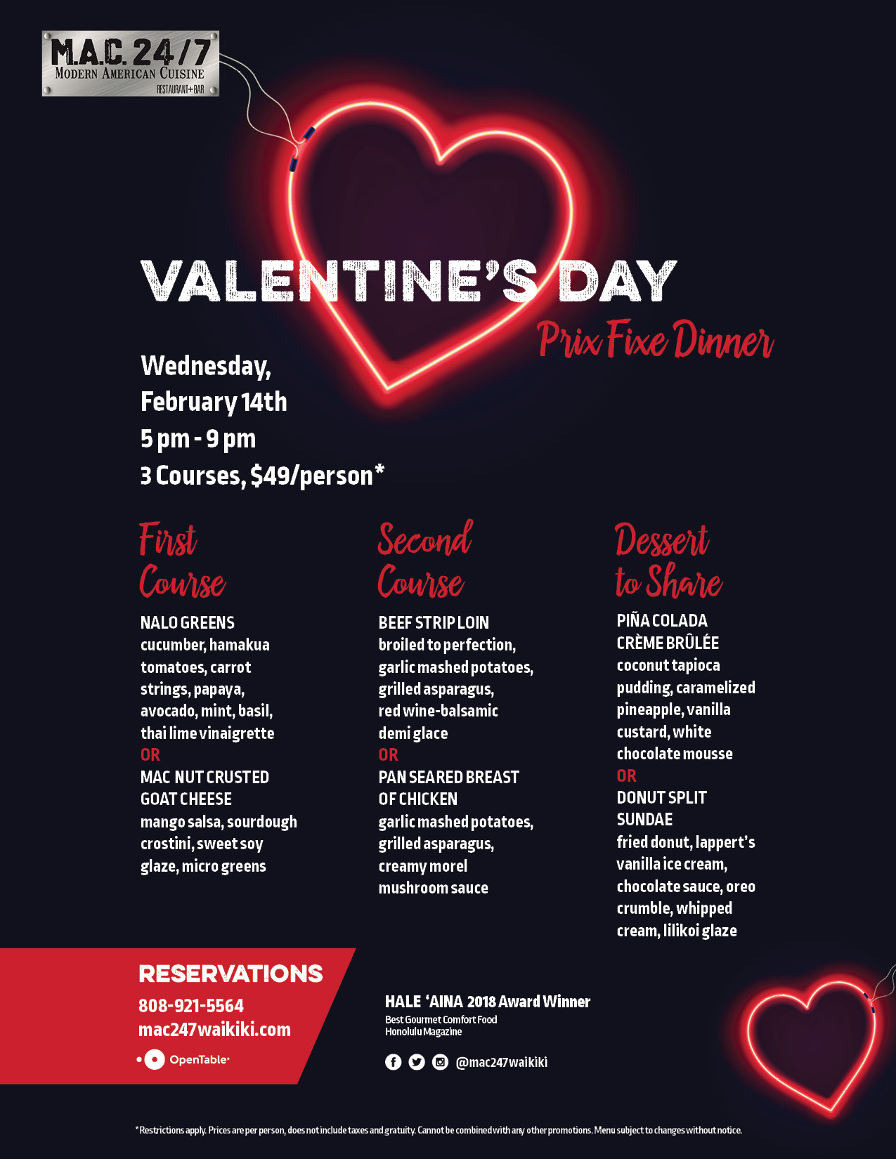 Valentines Dinner Deals
 Valentine s Day Prix Fixe Dinner Mac 24 7 Restaurant Bar