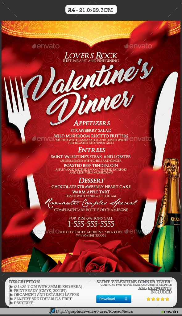 Valentines Dinner Menus
 Valentine s Day Dinner Menu by RomacMedia