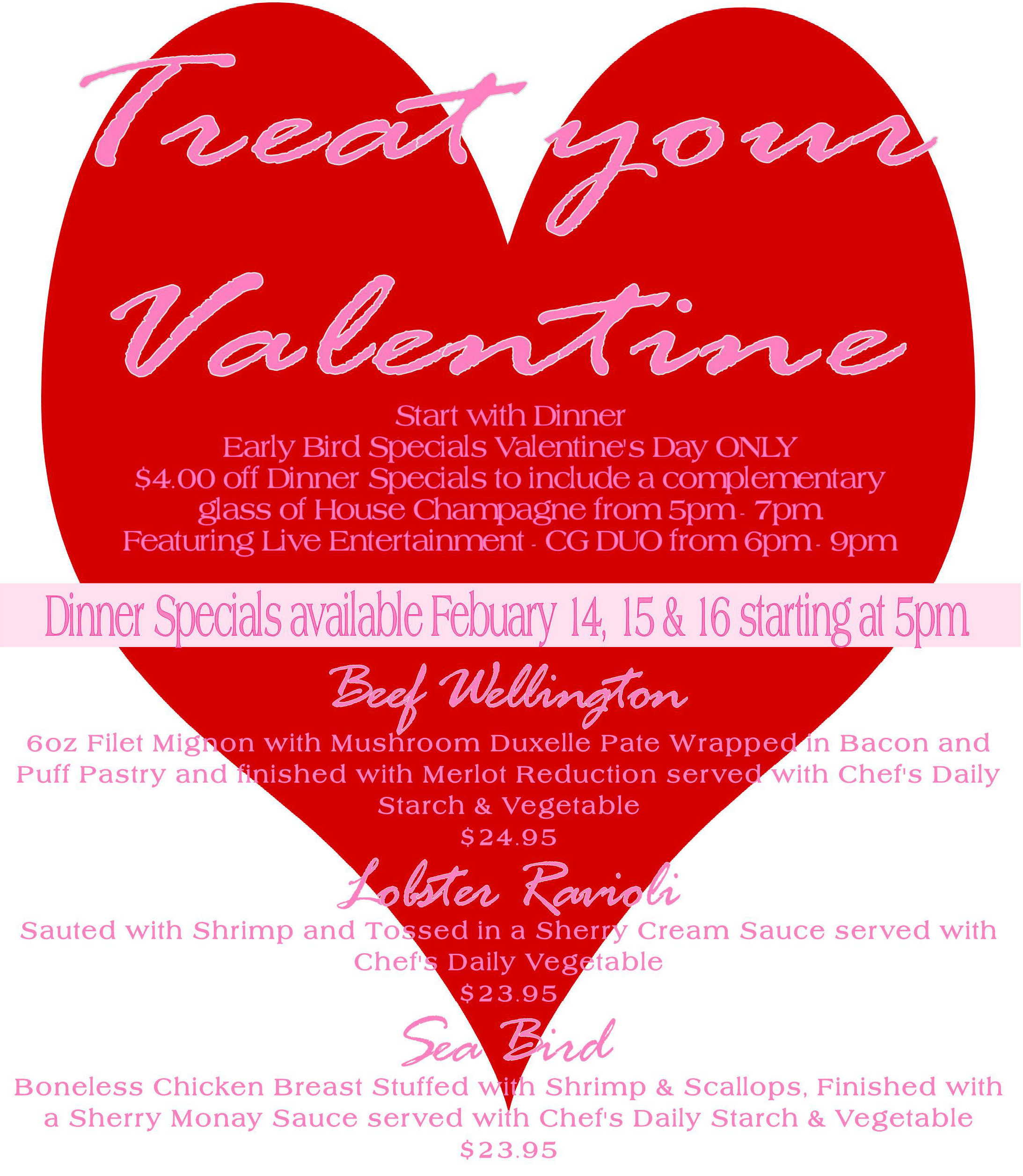Valentines Dinner Special
 Valentine’s Day Dinner Specials 19 – Clarion Hotel and