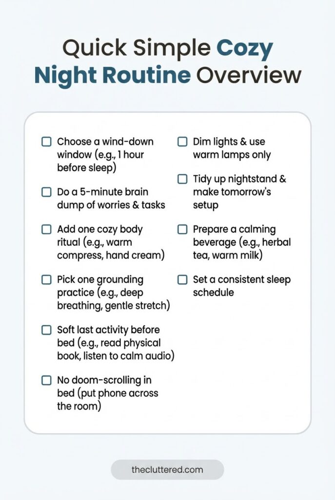 Quick Simple Cozy Night Routine Overview Checklist