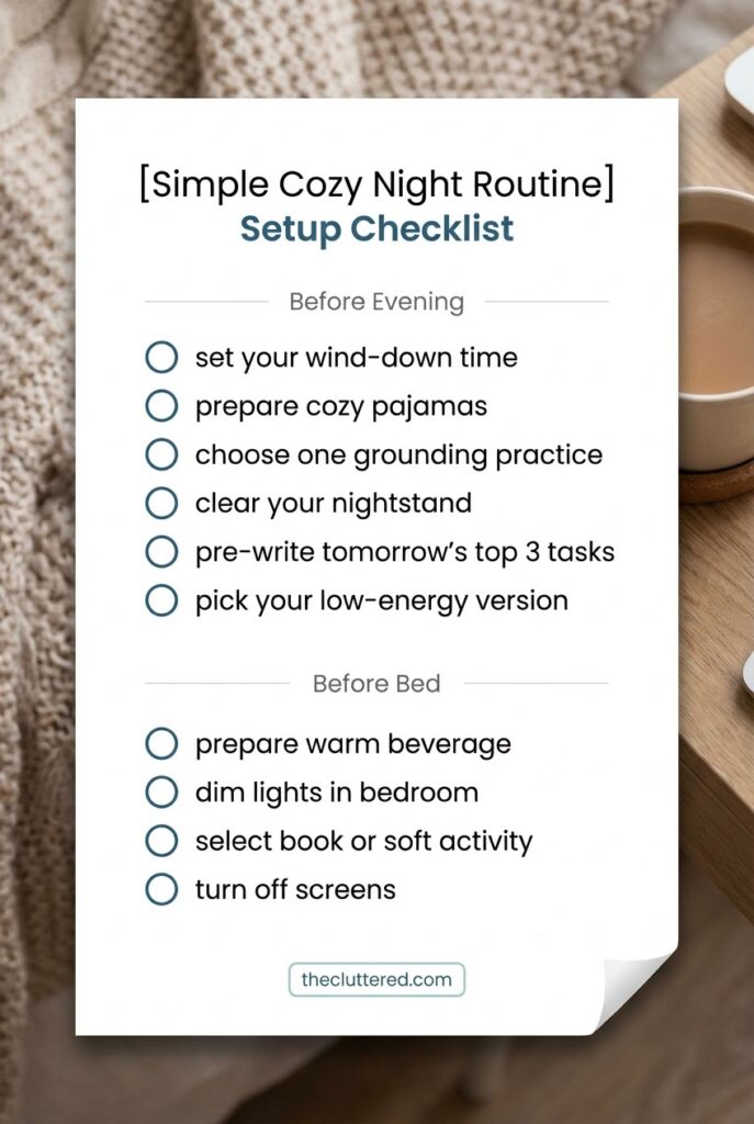 Simple Cozy Night Routine Setup Checklist