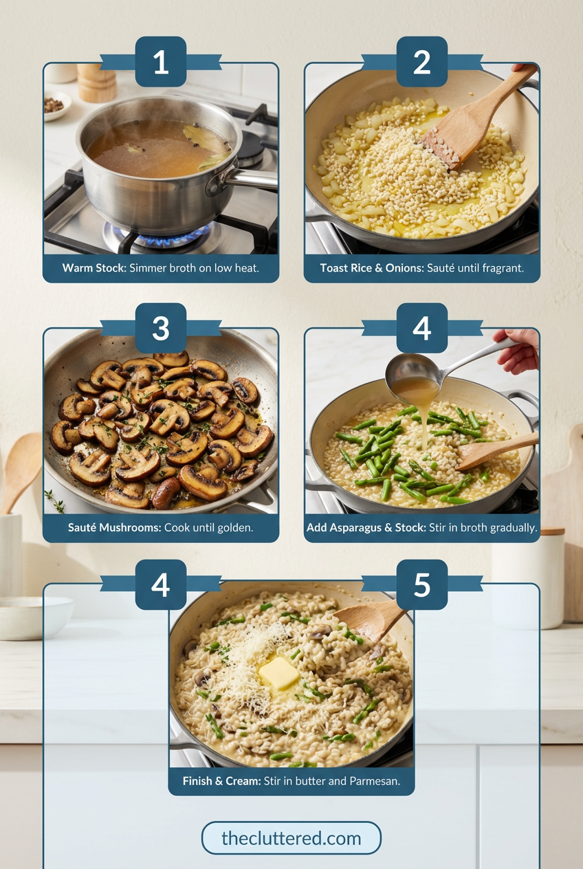 Step-by-step photos showing risotto cooking process